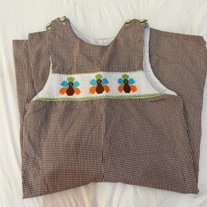 Boys Smocked Turkey Brown and White Check Longall